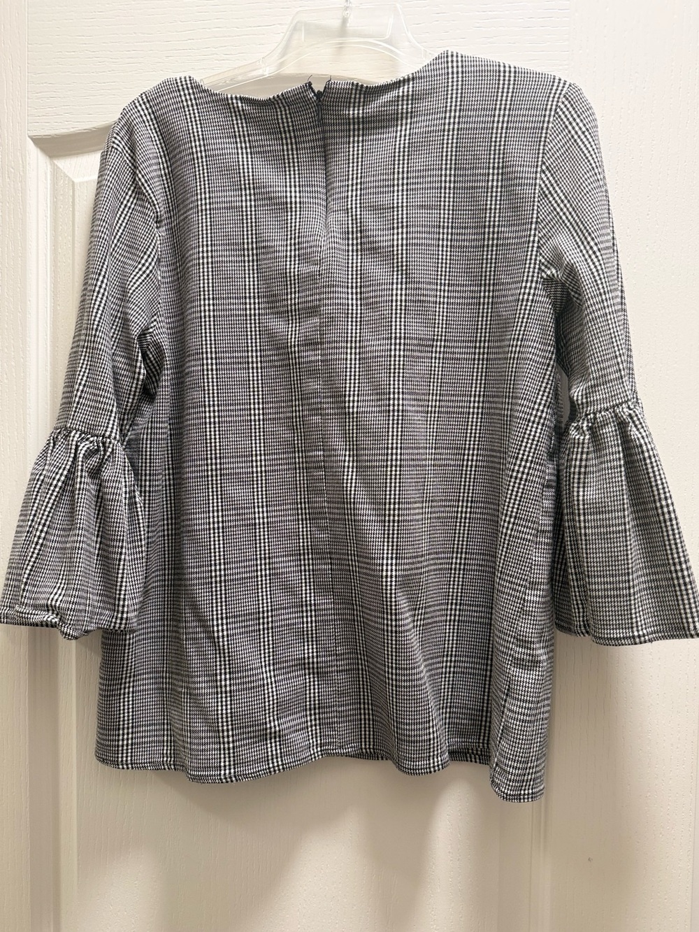 Calvin Klein Black and White Plaid Bell Sleeve Blouse - Picture 4 of 5